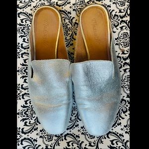 Madewell ballet flat slides metallic silver leather size 9